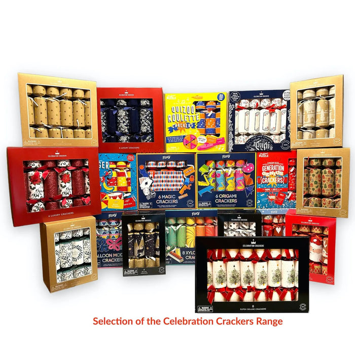 celebration crackers eco deluxe cube fsc mix christmas crackers 8 x 12 silver stripe dot