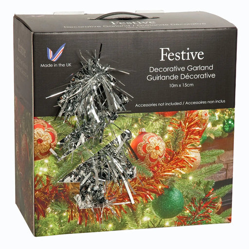 Grade A Warehouse Second - Tinsel Garland In Box : Chunky Silver : 10m Festive Productions