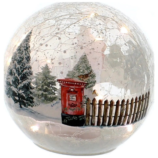 festive productions 15cm led lit christmas crackle ball battery postbox winter scene