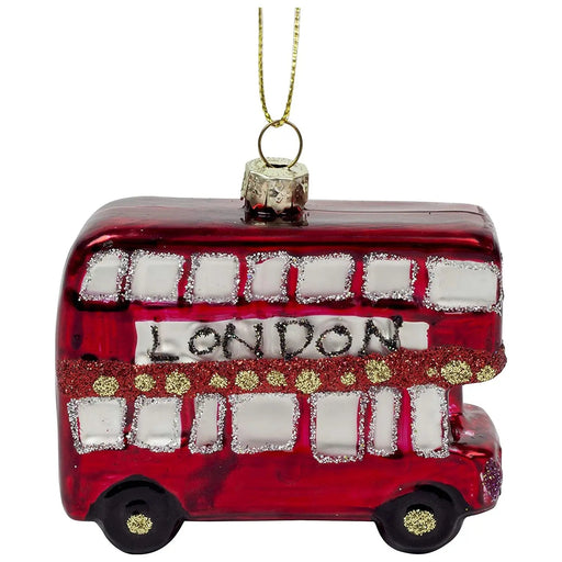 Festive Productions Christmas Tree Glass Bauble : 8cm London Bus Festive Productions