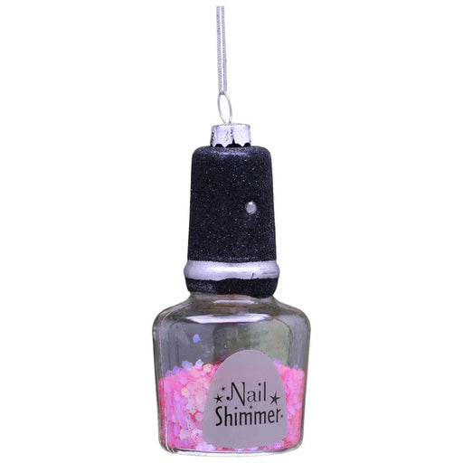 Christmas Tree Glass Bauble : 10cm Pink Nail Varnish Bottle Festive Productions