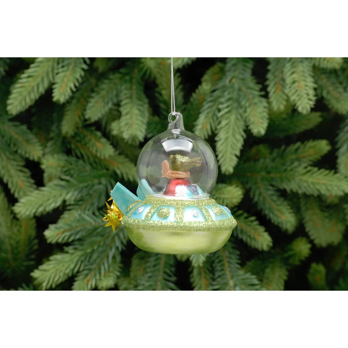 Christmas Tree Glass Bauble : 10.5cm UFO Spaceship Festive Productions