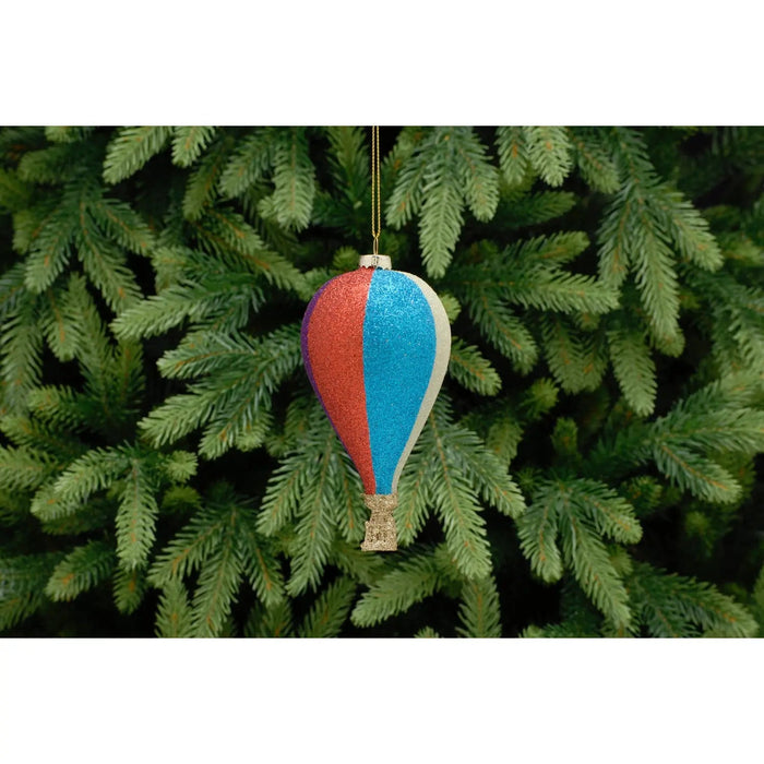 Christmas Tree Glass Bauble : 13cm Multicolour Hot Air Balloon Festive Productions