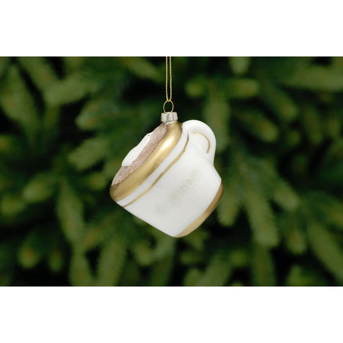 Christmas Tree Glass Bauble : 7cm Cappuccino Coffee Cup Festive Productions