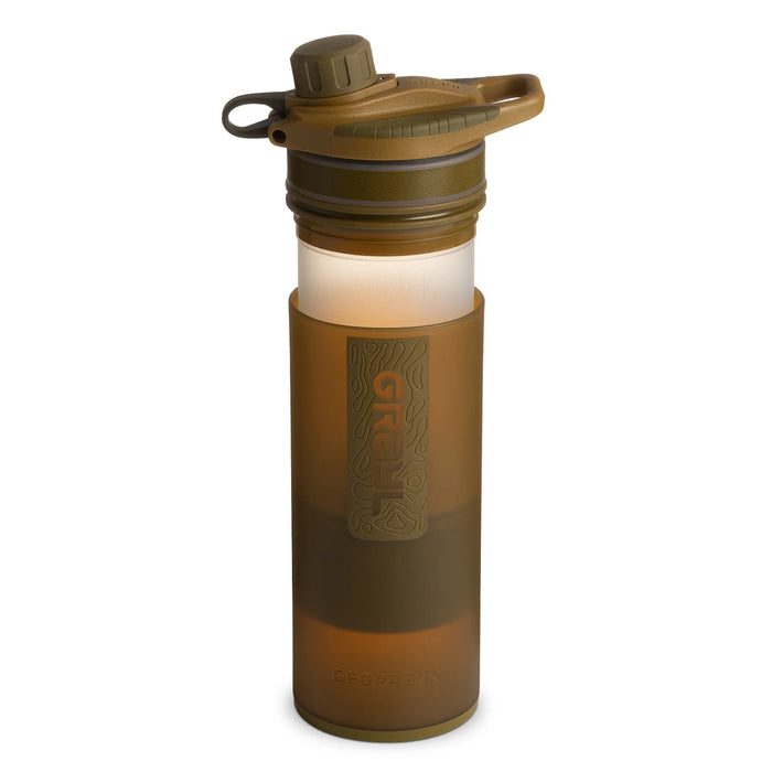 grayl geopress water purifier filter bottle covert edition coyote brown