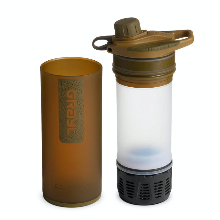 grayl geopress water purifier filter bottle covert edition coyote brown