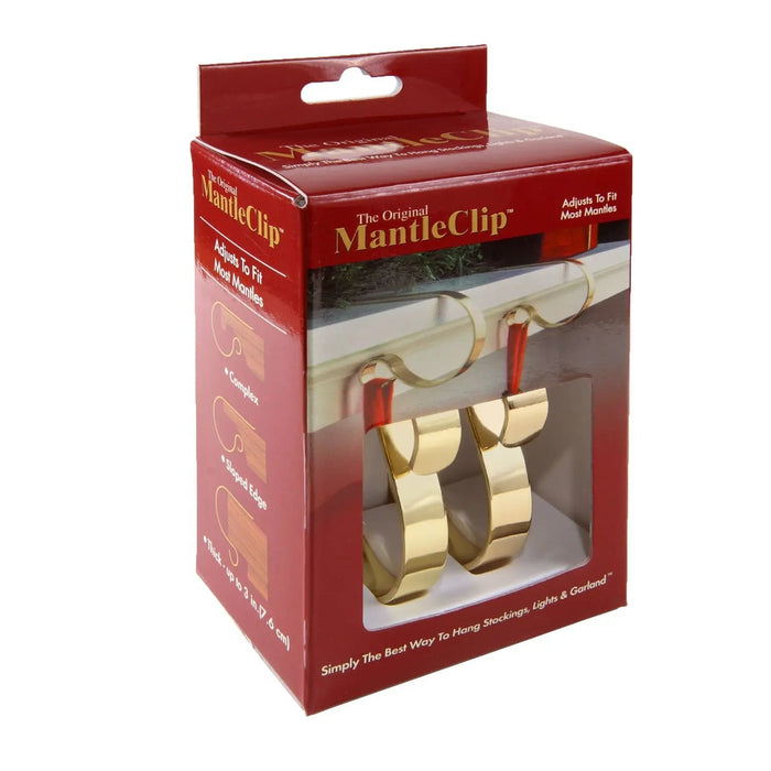 Mantel Clip Stocking Hanger : 2 Pack : Shiny Brass/Gold Haute Decor