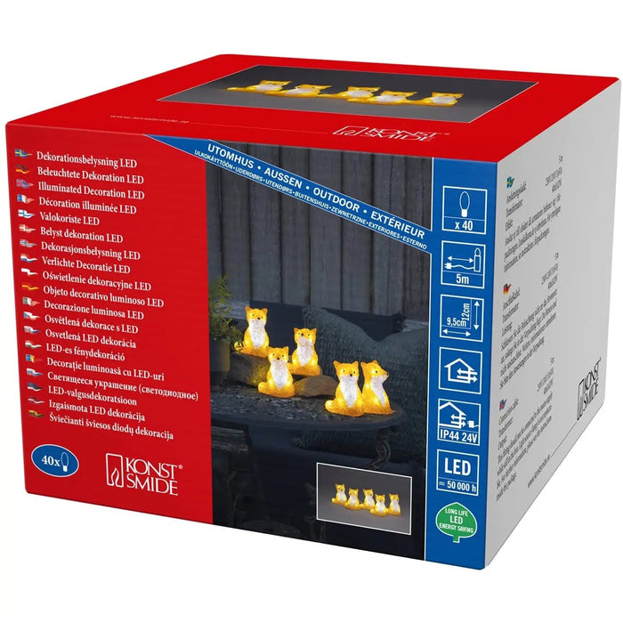 Grade A Warehouse Second - Konstsmide Acrylic Foxes Light String : Set of 5 : Indoor/Outdoor : Plug In : 12cm : 40 LED Konstsmide