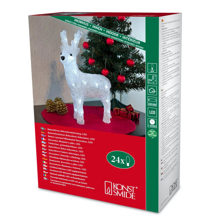 konstsmide 24 led acrylic light up reindeer 32cm battery