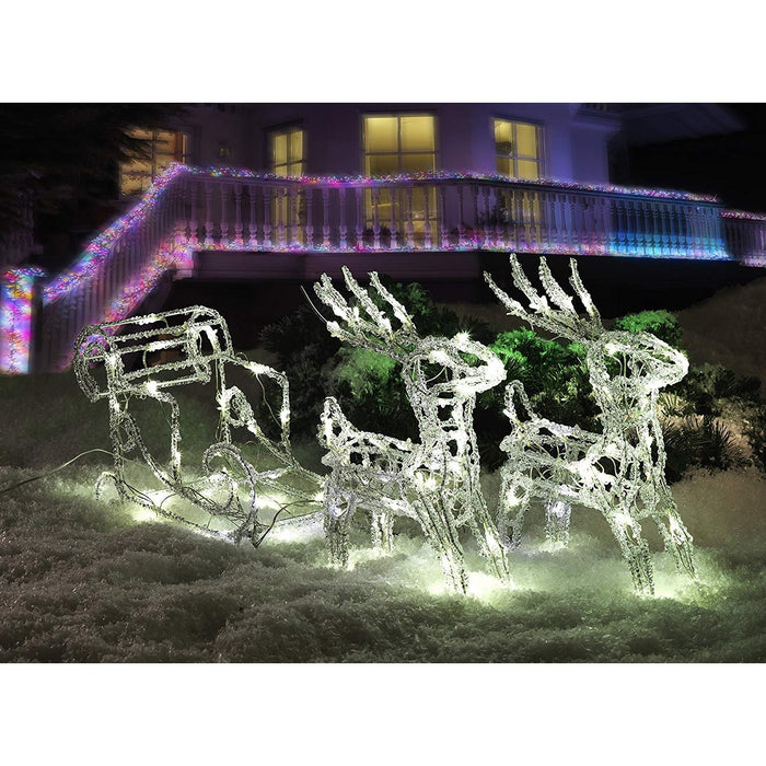 konstsmide 96 led spun acrylic reindeer sledge plug in