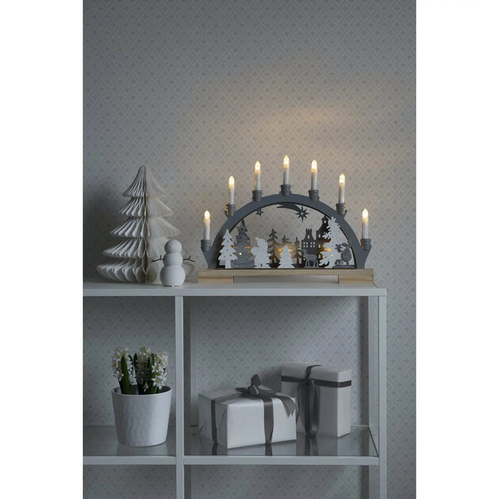 Konstsmide Candlestick 10 LED Bulb Welcome Light : 45cm : Plug-in or Battery : Santa in Forest Konstsmide