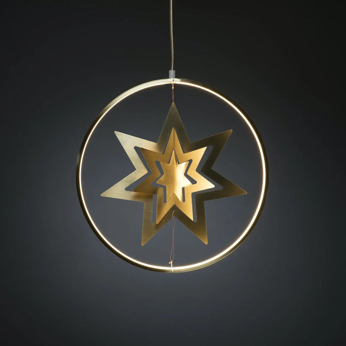 Konstsmide Hanging Metal 3D Gold Star Decoration with 132 LED Light Ring : 36cm : Plug In with Dimmer Konstsmide