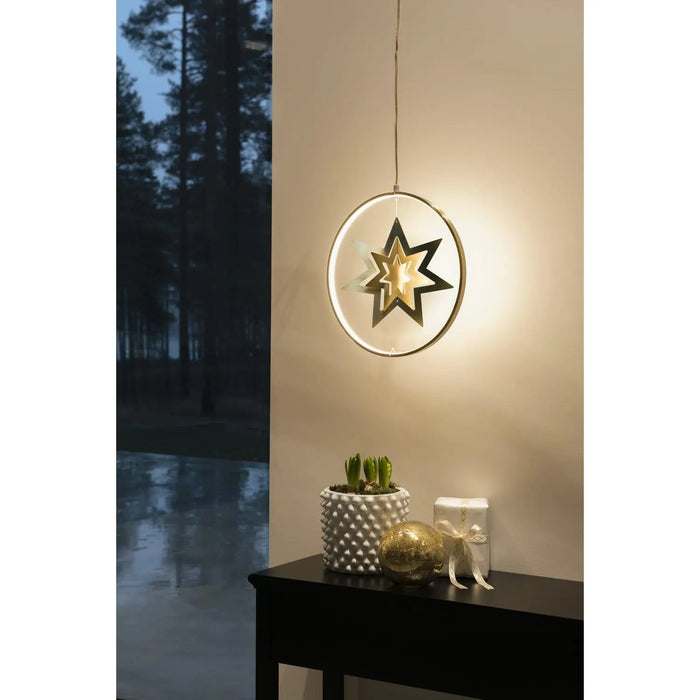 Konstsmide Hanging Metal 3D Gold Star Decoration with 132 LED Light Ring : 36cm : Plug In with Dimmer Konstsmide