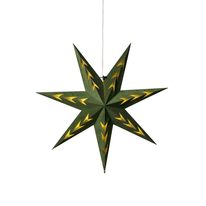 Light Up Paper Star : 7 Points, 60cm, Green Velvet / Gold Konstsmide