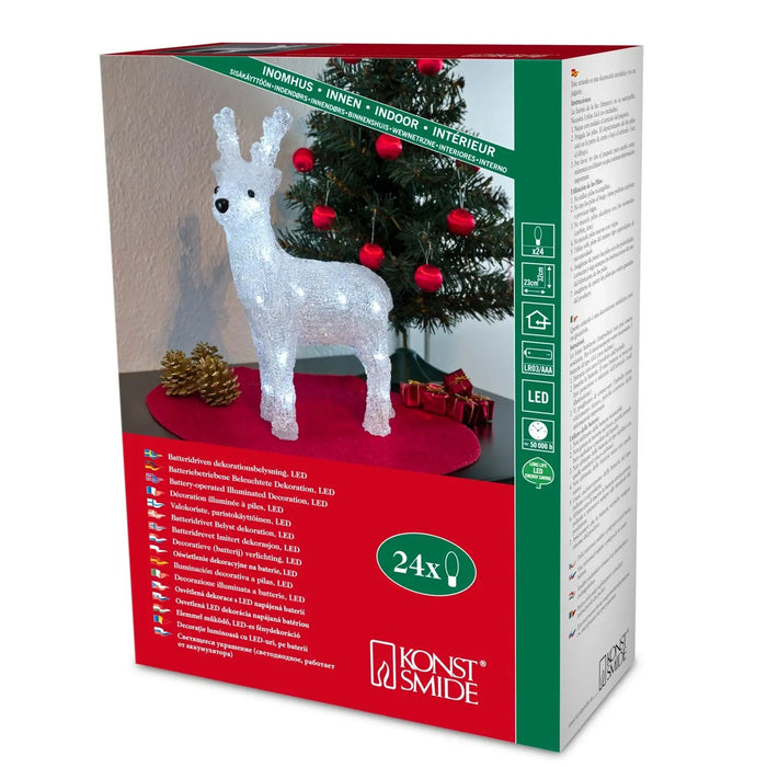 24 LED Acrylic Light Up Reindeer : 32cm Battery Konstsmide