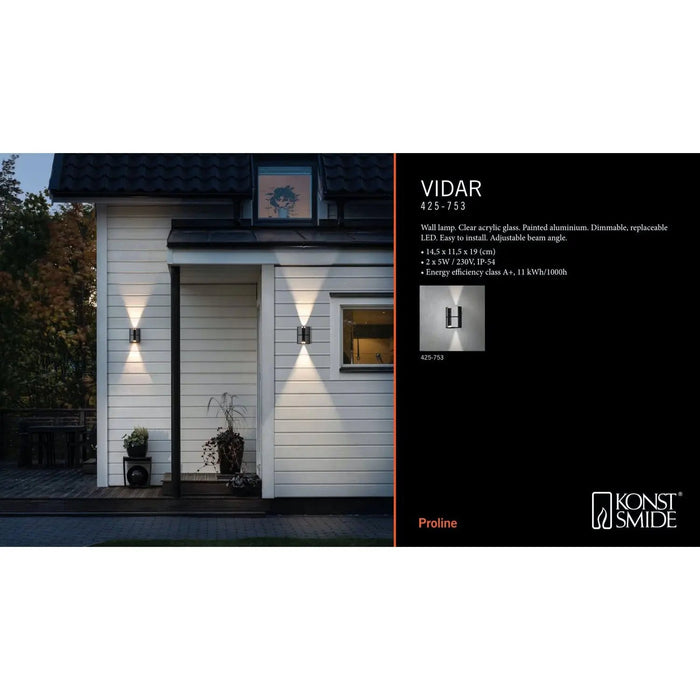 Konstsmide 425-753 : Vidar Wall Light Black Silver 2 X 5W LED Adjustable Dimmable Konstsmide