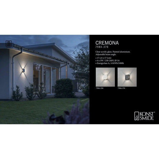 Konstsmide 7984-250 : Cremona Wall Lamp, White, 4X3 High Power LED Konstsmide