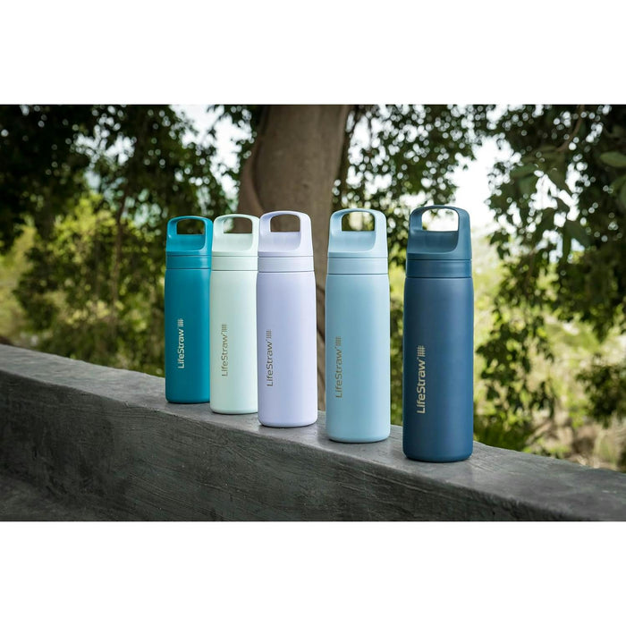 lifestraw go 20 stainless steel water filter bottle 500ml seafoam