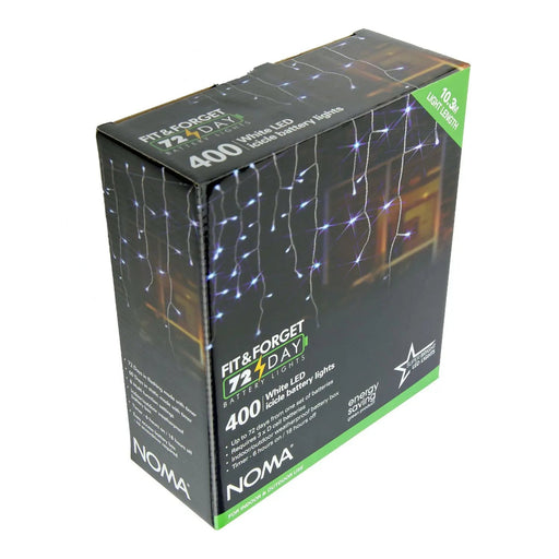 Grade B Warehouse Second - Noma Fit & Forget 400 LED Icicle Lights : Battery/Timer : Bright White Noma