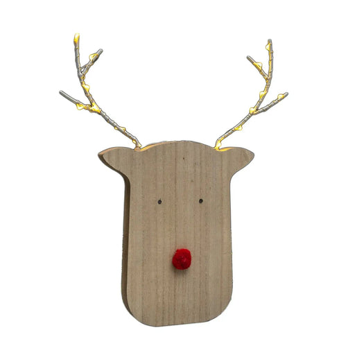 Grade B Warehouse Second - Noma Wooden Rudolph Reindeer : Battery with Timer : 14 LEDs Noma