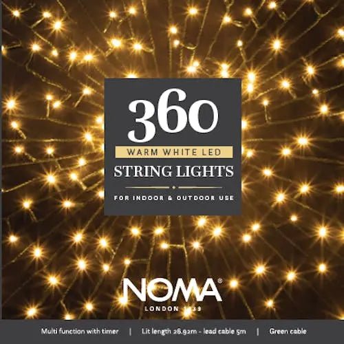 noma 360 led christmas tree lights green cable plugin with timer warm white