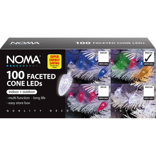 noma 100 faceted cone led christmas tree lights on green wire plug in multicoloured