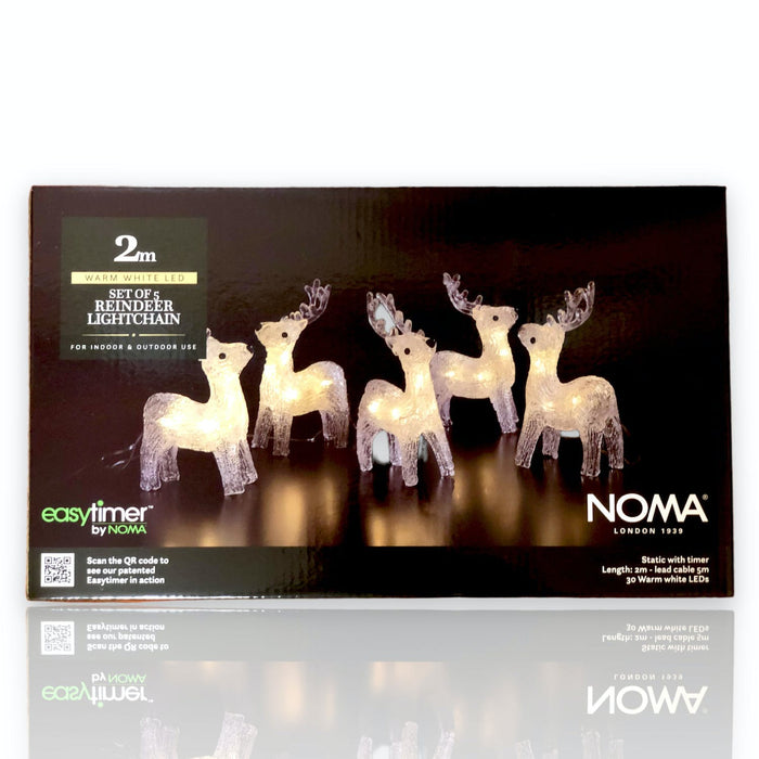 noma 5 acrylic reindeer string lights plug in with timer 40 led