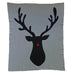 Rudolph Reindeer Knitted Blanket : Grey : 150 x 125 cm Shruti Designs