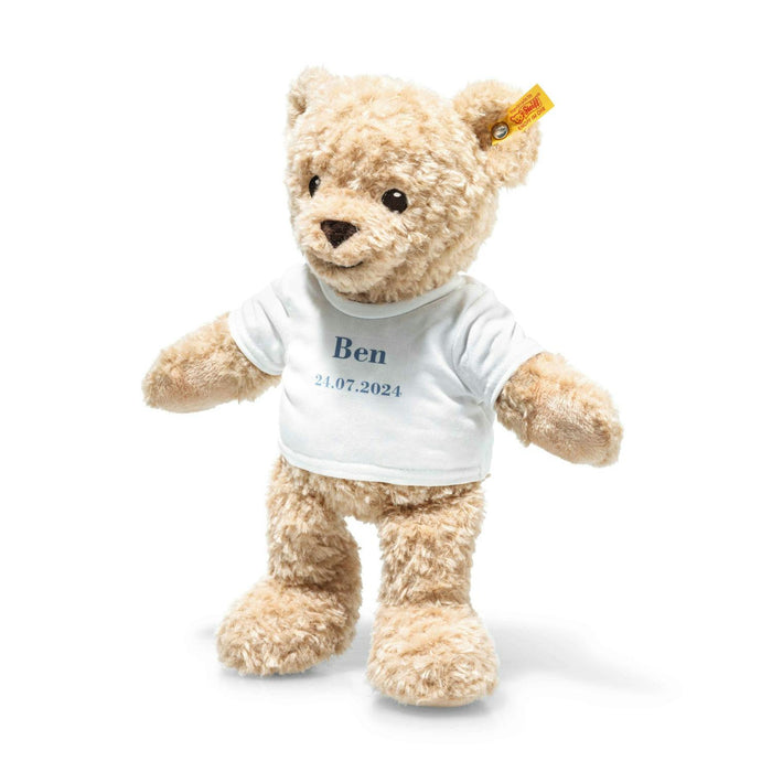 steiff teddy bear birth with tshirt to personalise beige 32cm